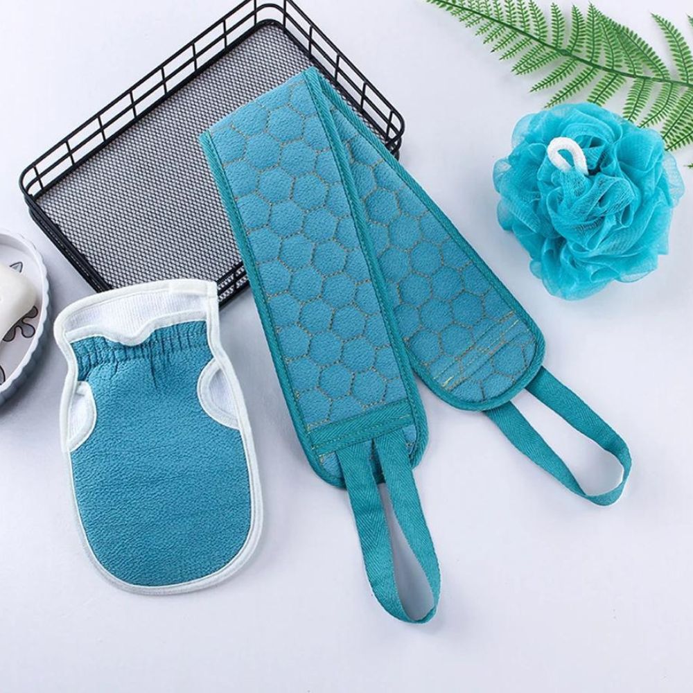 3-piece Body Scrub Set: Back Scrubber - Bath Glove - Shower Brush
