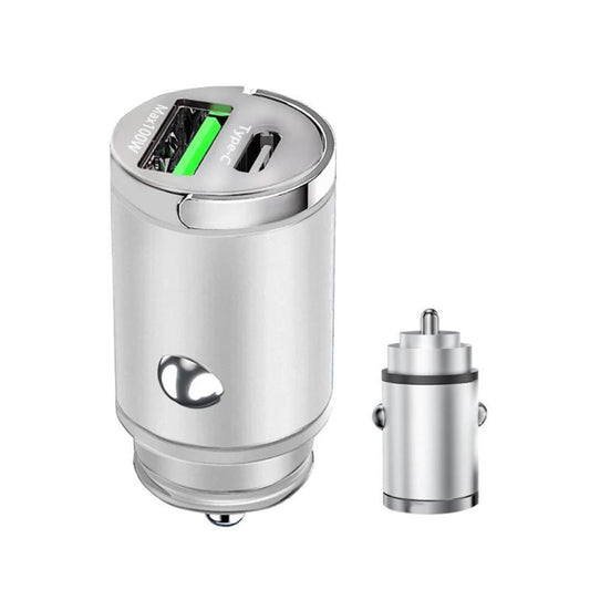 100W USB Auto-Mini-Schnellladegerät | Dual Ports, Typ C: mit Zugring (Silber)