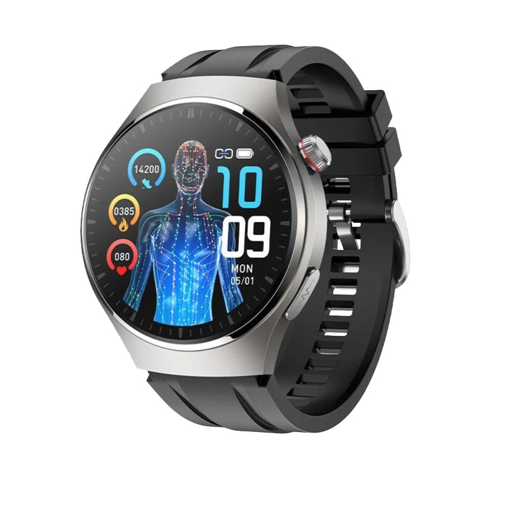 EKG Smartwatch mit PPG Laser | Körpertemperatur, Blutzucker, BT-Anruf