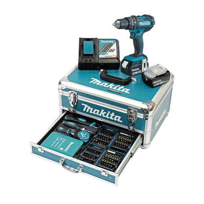 Makita Schlagbohrschrauber (96-teilig): 18V/3,0Ah, 2 Akkus + Ladegerät im Alukoffer