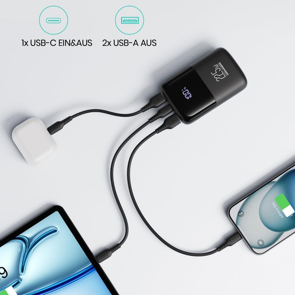INIU Powerbank (10000mAh - 22.5W) with LED display: Small but powerful | USB-C input &amp; output