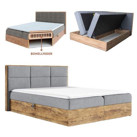 Boxspring-Doppelbett 80x200cm mit Bonellmatratze | Bettkasten für Bettwäsche und Topper