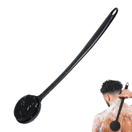 Silikon-Körperwäscher für Duschpeeling und Massage: Rückenwäscher mit langem Griff