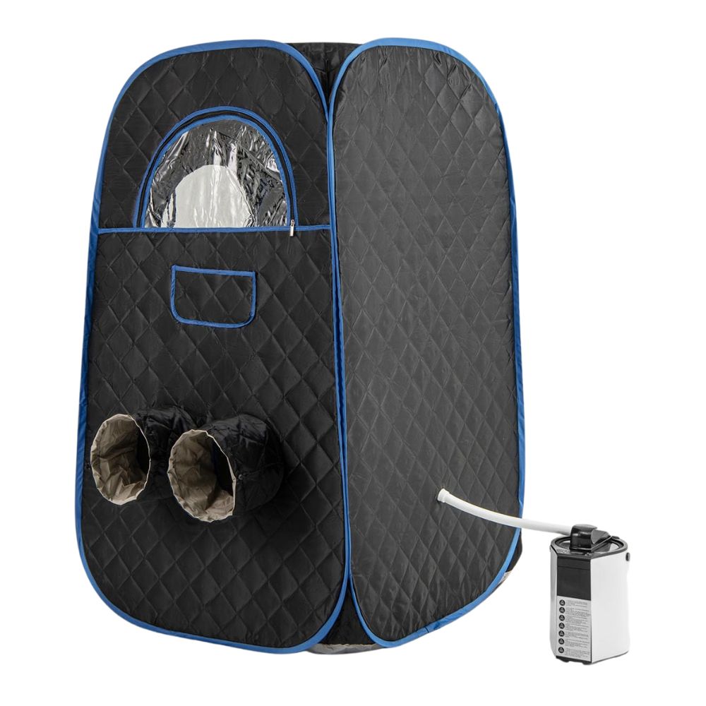 HOMASIS Steam Sauna for Home with Remote Control, Folding Chair &amp; Foot Massager (Black)