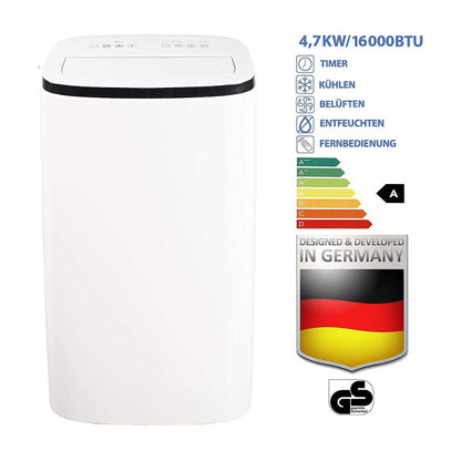JUNG 'TV08' Mobile Klimaanlage mit Fernbedienung: 16000 BTU, 4,7kW | Kühlen, Entfeuchten, Ventilieren