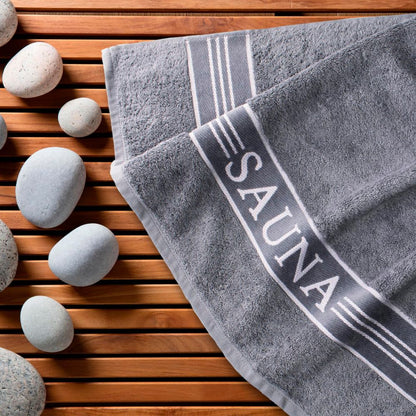 Sauna towel with border (80x200cm) made of 100% cotton in color: Deep Sea