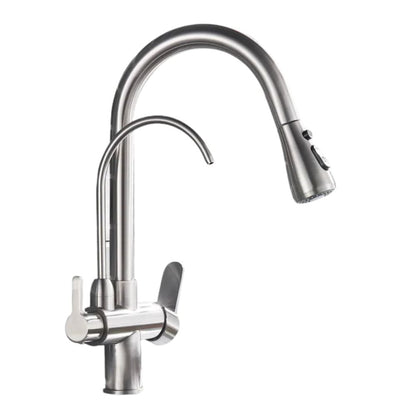 Dual-Wasserhahn mit Filteranschlussoption | 360° drehbar, herausziehbarer 3-Weg Sprüher (Nickel-gebürstet)
