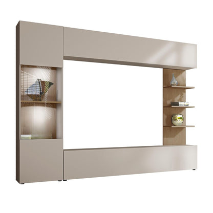 Wohnwand 'Lazando' | Mediawand, Vitrine, TV-Wand mit weißer LED Beleuchtung