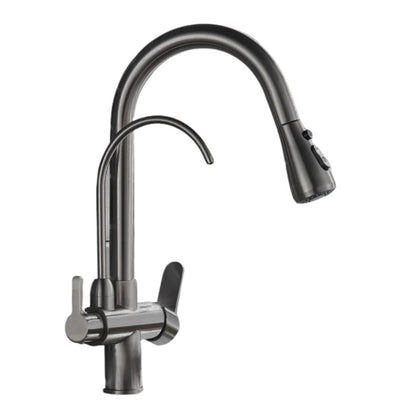 Dual-Wasserhahn mit Filteranschlussoption | 360° drehbar, herausziehbarer 3-Weg Sprüher (Grau)