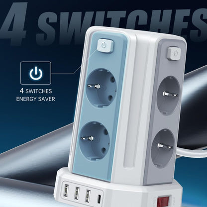 Multiple power strip with switch &amp; surge protection: 3m extension cable for home, office