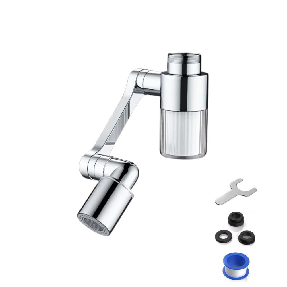 1440° drehbarer Wasserhahn-Verlängerung mit Wasserfilter | 2-Modi Multifunktions-Sprayer für Küche & Bad (Silber)