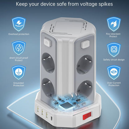 Multiple power strip with switch &amp; surge protection: 3m extension cable for home, office
