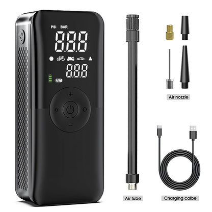 CARSUN Tragbare Elektrische Luftpumpe mit Dualem Bildschirm | Manometer, Powerbank-Funktion, LED Licht 1