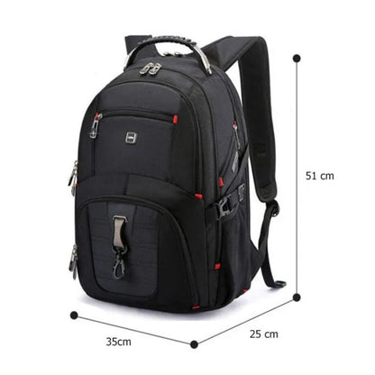Swiss-Style 17-inch Multifunctional Travel Backpack with USB Port, Water-Repellent