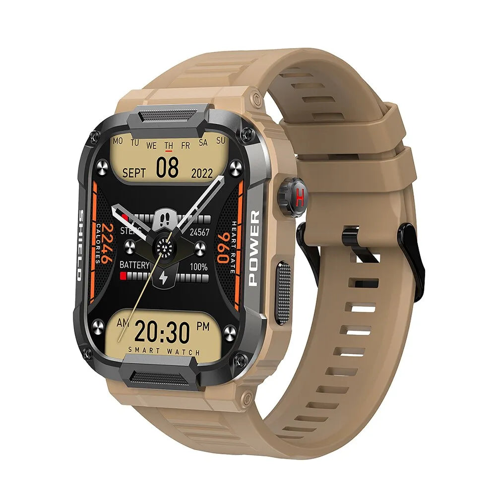 Militär Outdoor Smartwatch | Bluetooth-Anrufe, IP68 Wasserdicht, Fitness-Tracking für iPhone, Samsung: Android und iOS - Khaki